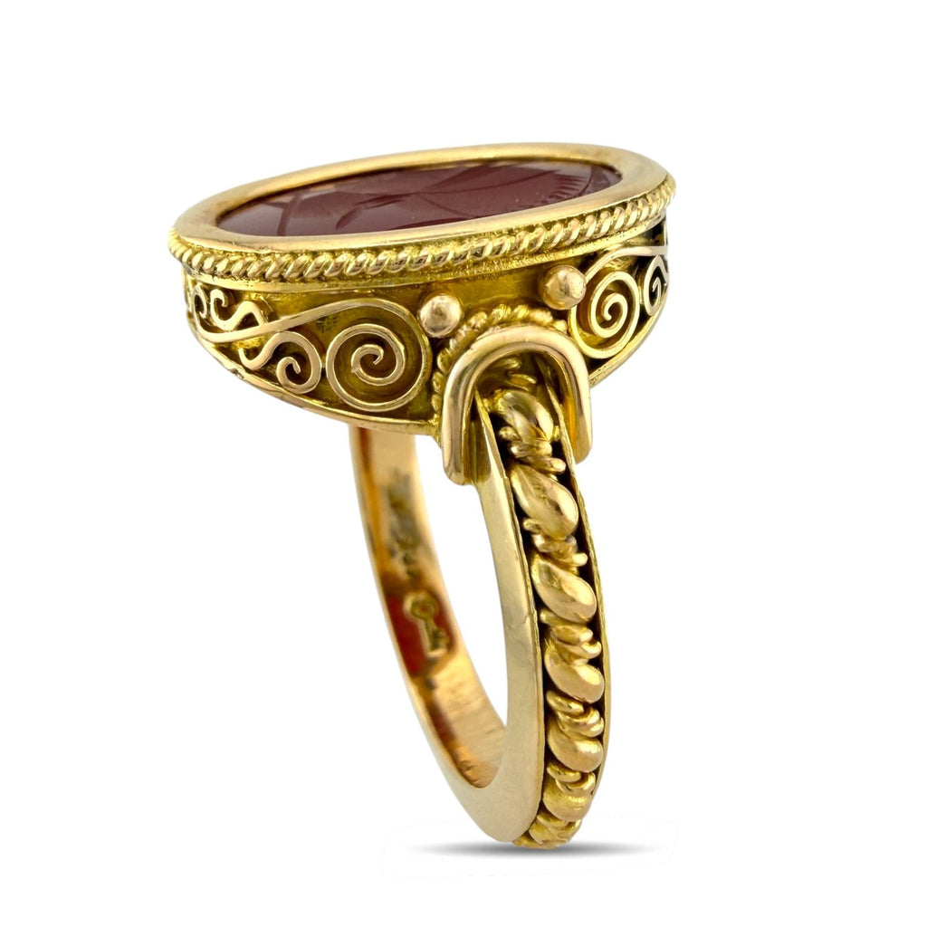 18K Yellow Gold Carnelian Sculpted Face Ring