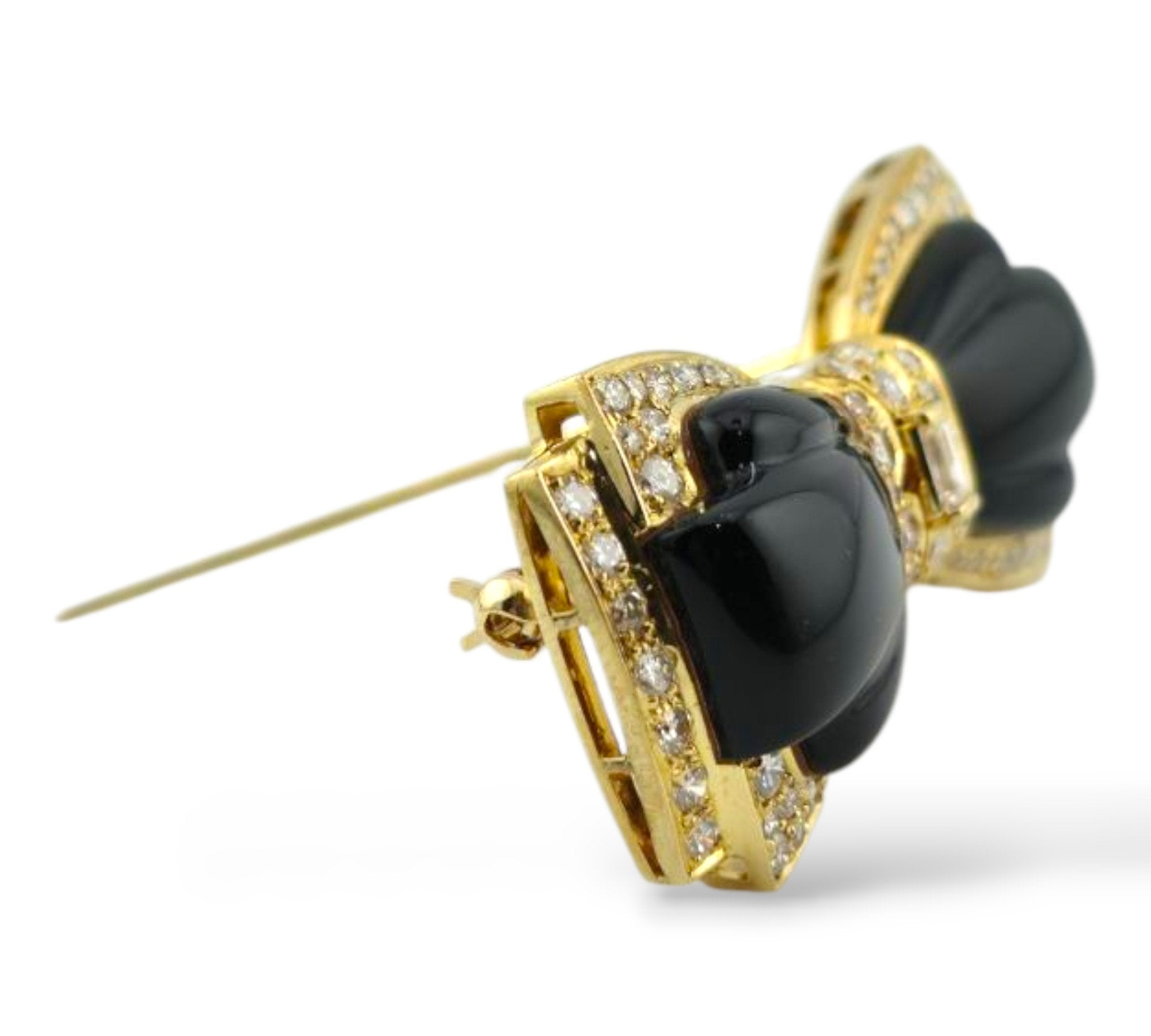 18K Yellow Gold Bow Brooch with 2.1ct Diamonds