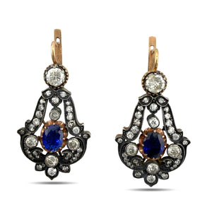 Feodor Lorie Imperial Russian 56 Rose Gold 4.00ct Diamond and 2.40ct Sapphire Dangle