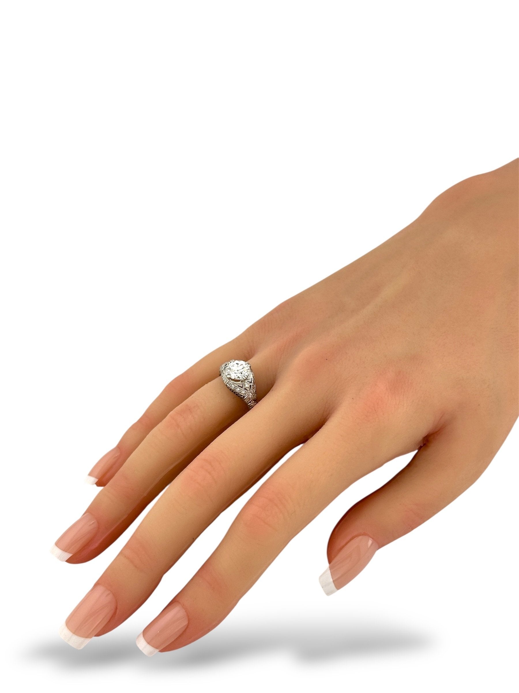 Antique Platinum Ring with 1.35ct Old European Diamond and Cut Accents