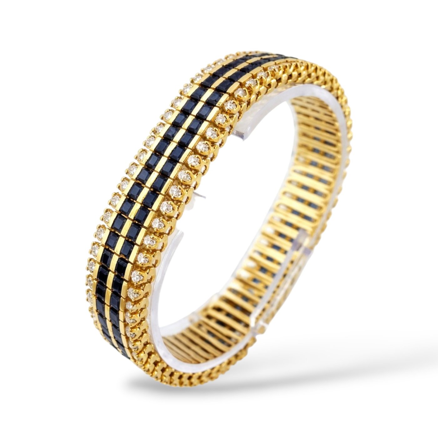 Art Deco 18K Yellow Gold 21ct Sapphire and 7.2ct Diamond Bracelet