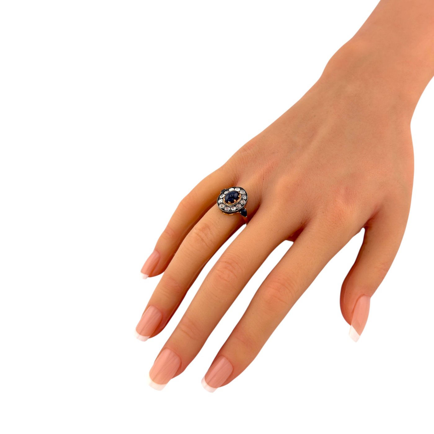 14K Rose Gold Imperial Faberge Russian 0.72ct Sapphire and 0.72ct Diamond Ring