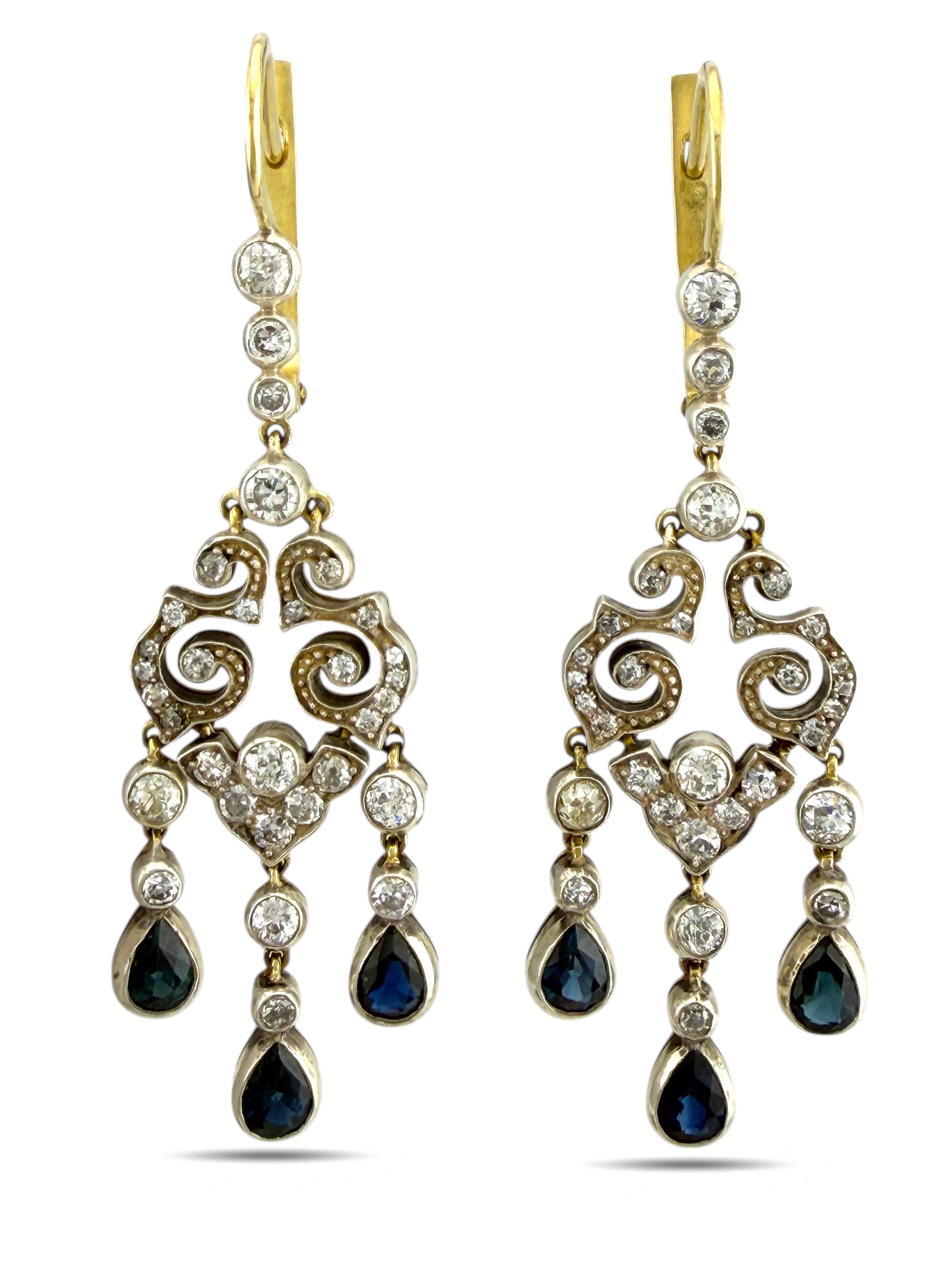 Imperial Russian 56K Yellow Gold (14K) Enamel and 2.31ct Diamond Earrings, Circa 1930s