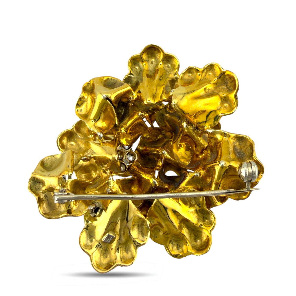 18K Yellow Gold 1.00ct Diamond Flower Brooch