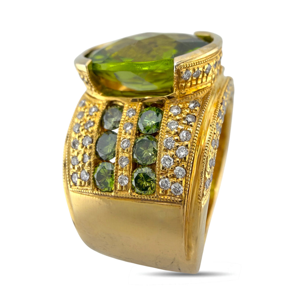 18K Yellow Gold 8ct Citrine, 0.86ct Diamond and Emerald Cocktail Ring