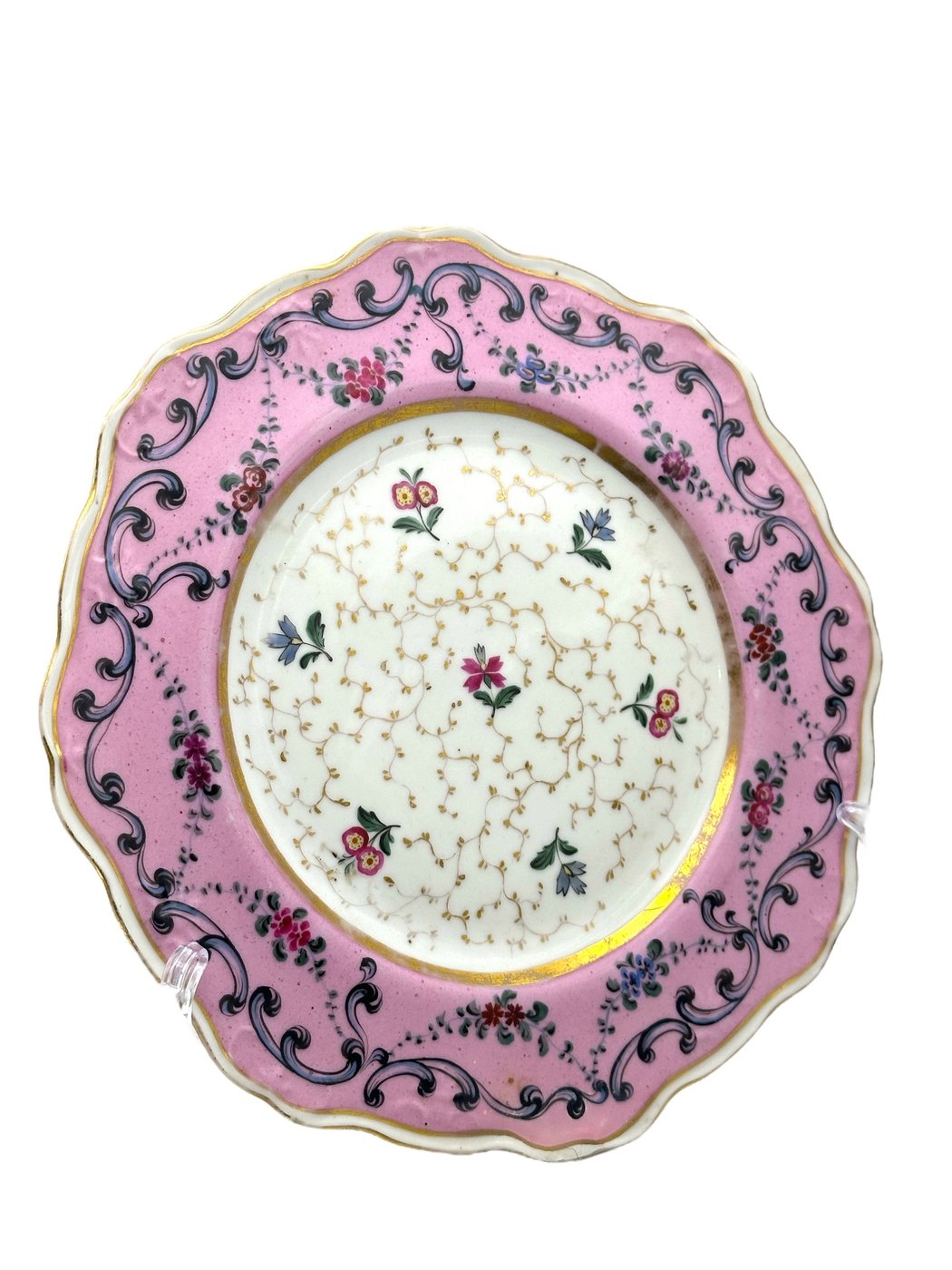 Antique Russian Popov Porcelain Pink Floral Painting Plate