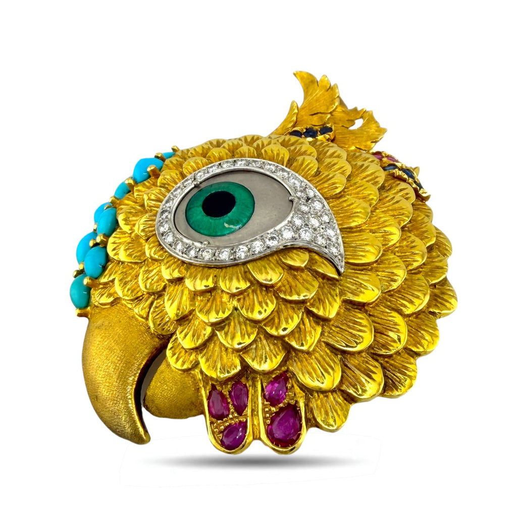18 Karat Yellow Gold and Diamond Bird Brooch Diamond