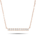 14K rose gold diamond bar necklace with evenly spaced round stones on slim chain