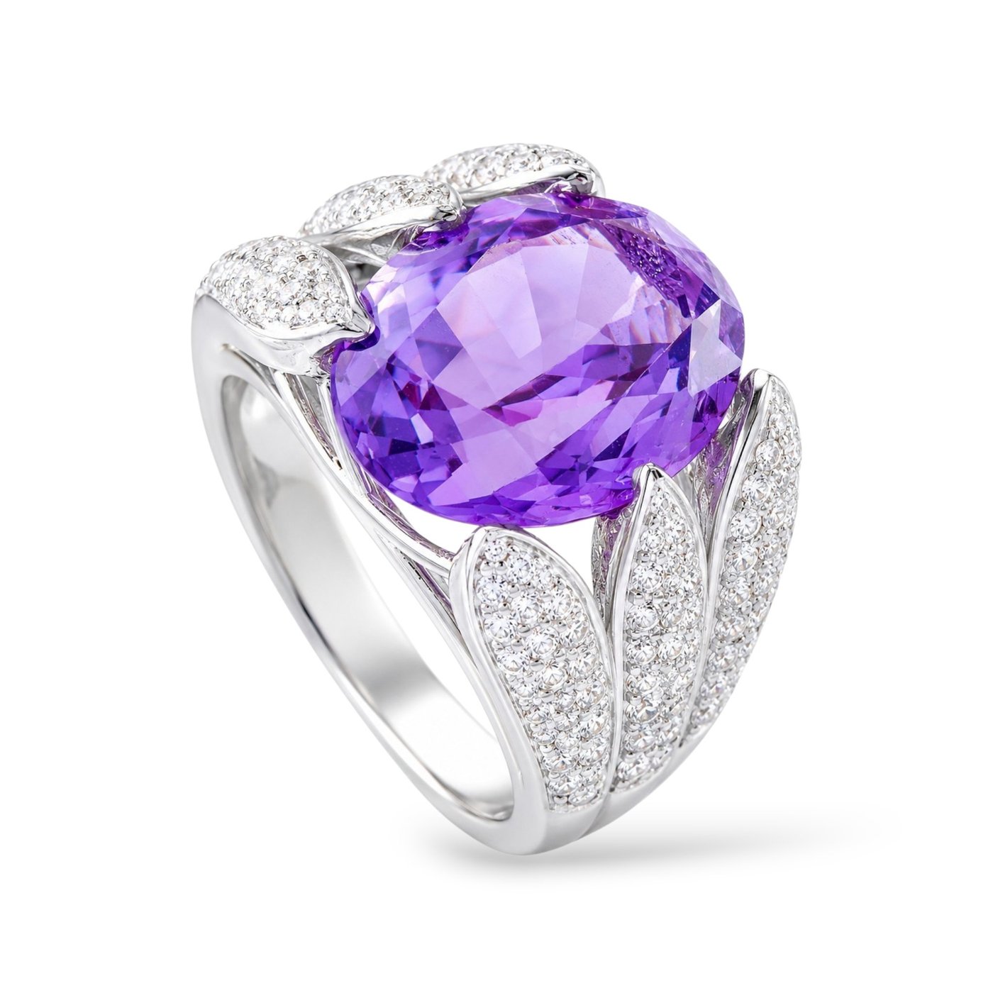 14K White Gold 1.10ct Diamond and Amethyst Ring