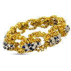 18K Yellow Gold Woven Textured 4.5ct Diamond and 3ct Sapphire Bracelet