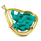 Chinese 14K Yellow Gold Turquoise Carved Asian Woman Pendant