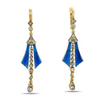 Imperial Russian 56 Gold Blue Enamel and 2.0ct Diamond Earrings