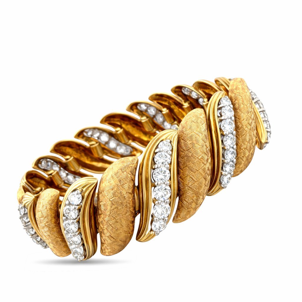 14K Rose Gold 6ct Diamond Textured Link Bracelet