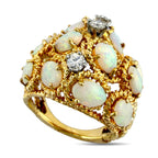14K Yellow Gold Textured 2.10ct Opal and 0.30ct Diamond Ring
