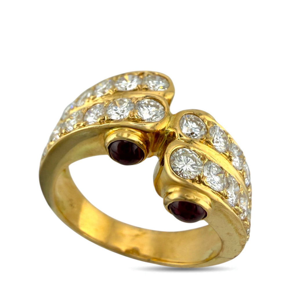 18K Yellow Gold 1.40ct Diamond and 0.40ct Ruby Bypass Ring