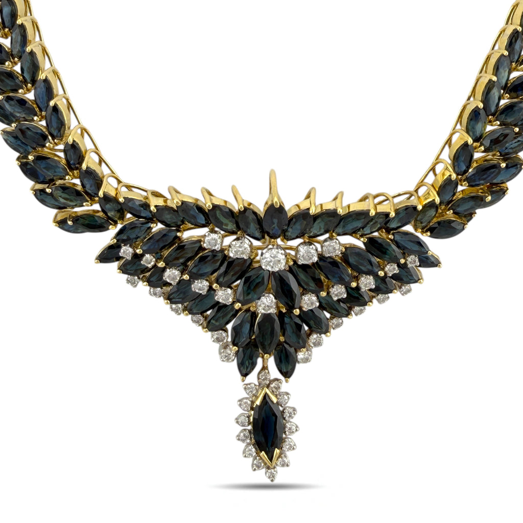 18 kt. Yellow gold, Exclusive 18K Yellow Gold 49.38ct Sapphire and 1.38ct Diamond Necklace  -  50.76ct. tw. Sapphire - Diamond