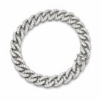 Diamond-encrusted interlocking circle link bracelet in white gold with oval link design