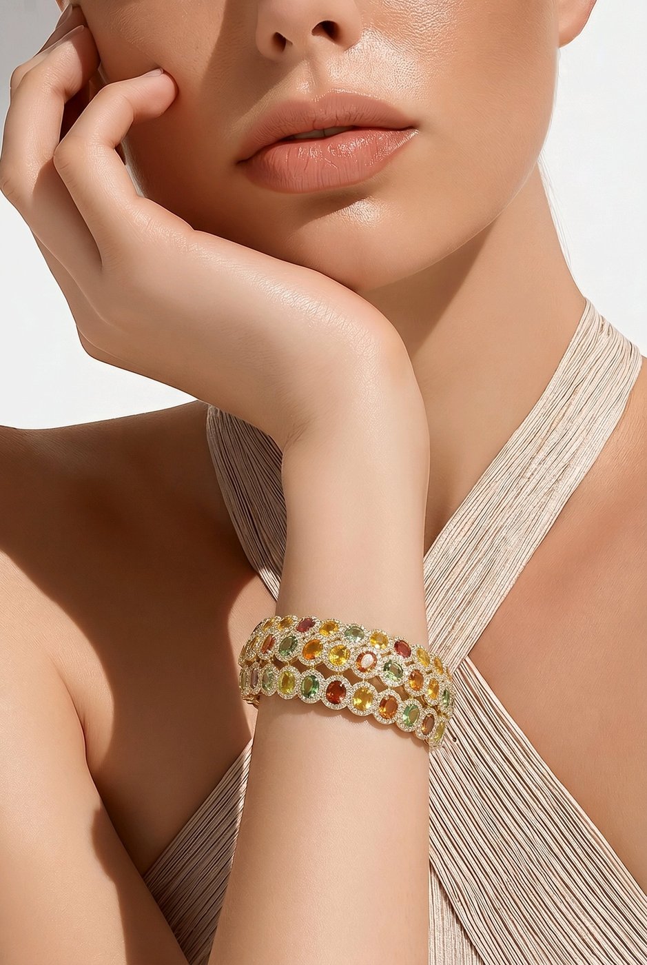 14K Yellow Gold Multi Gemstone and 3.23ct Diamond Statement Bracelet