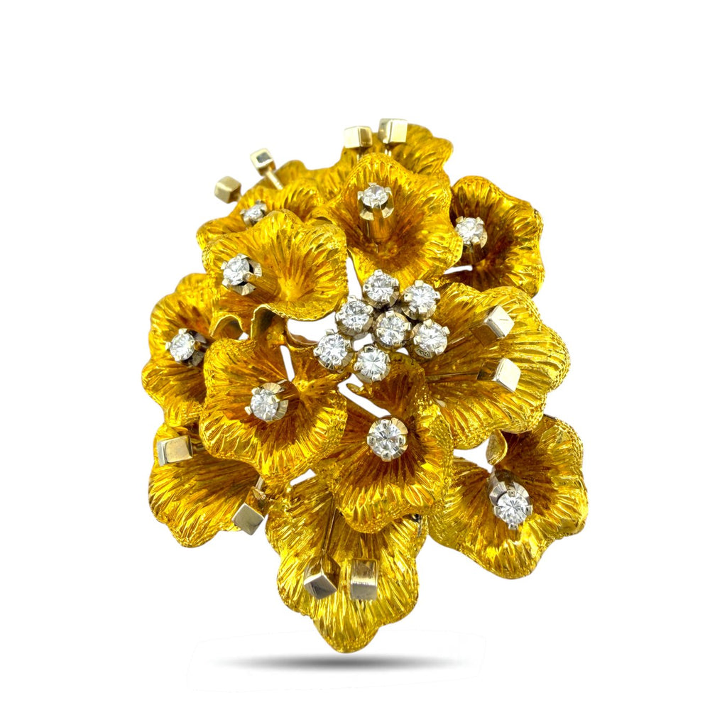 18K Yellow Gold 1.00ct Diamond Flower Brooch