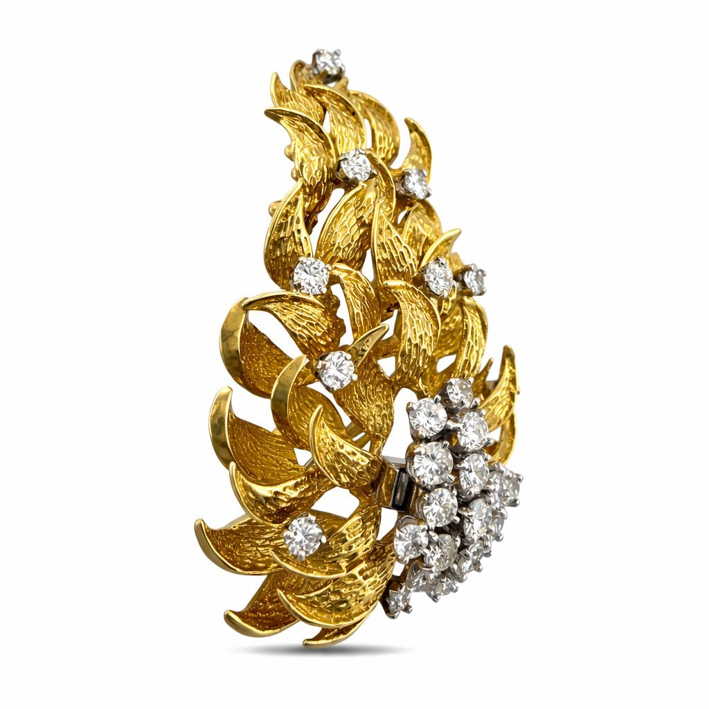 14K Yellow Gold 1.62ct Diamond Sculptural Cluster Brooch