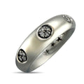 White gold diamond ring with two round diamond cluster settings and star motif