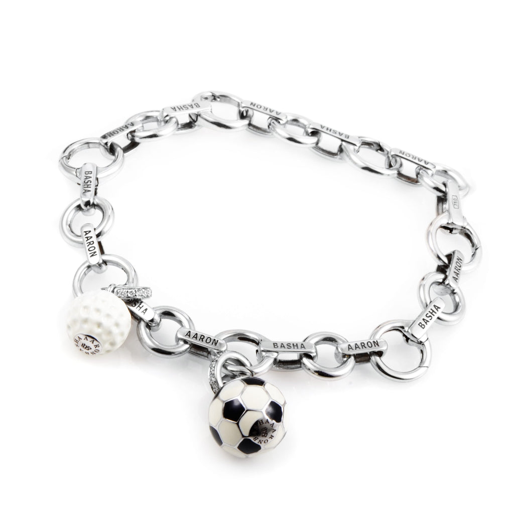 Aaron Basha 18K White Gold Diamond Sports Charm Bracelet