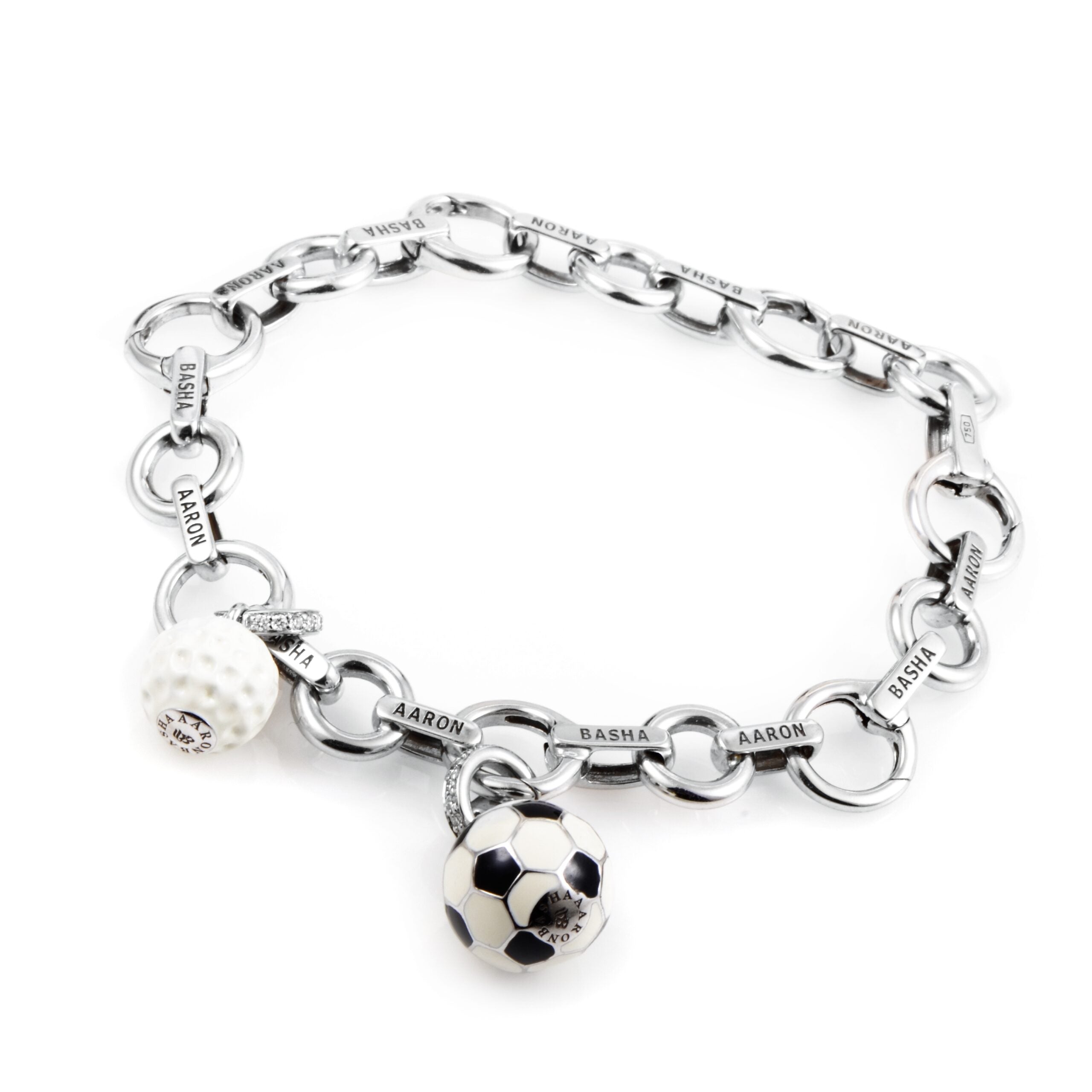 Aaron Basha 18K White Gold Diamond Sports Charm Bracelet