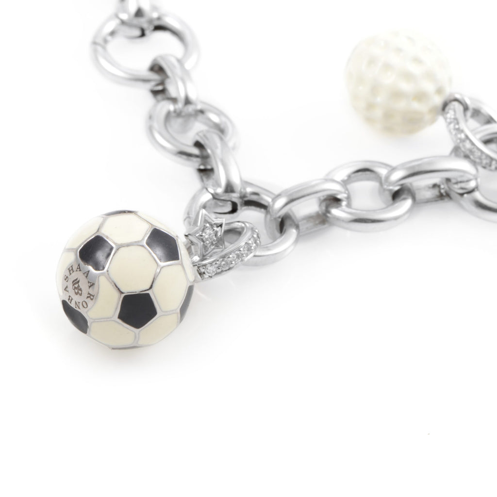 Aaron Basha 18K White Gold Diamond Sports Charm Bracelet