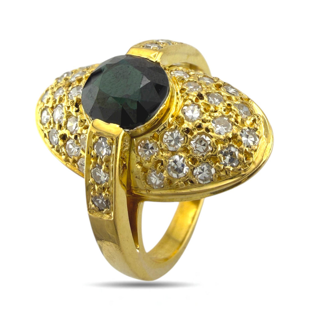 18K Yellow Gold 1.25ct Green Tourmaline and 0.6ct Diamond Ring