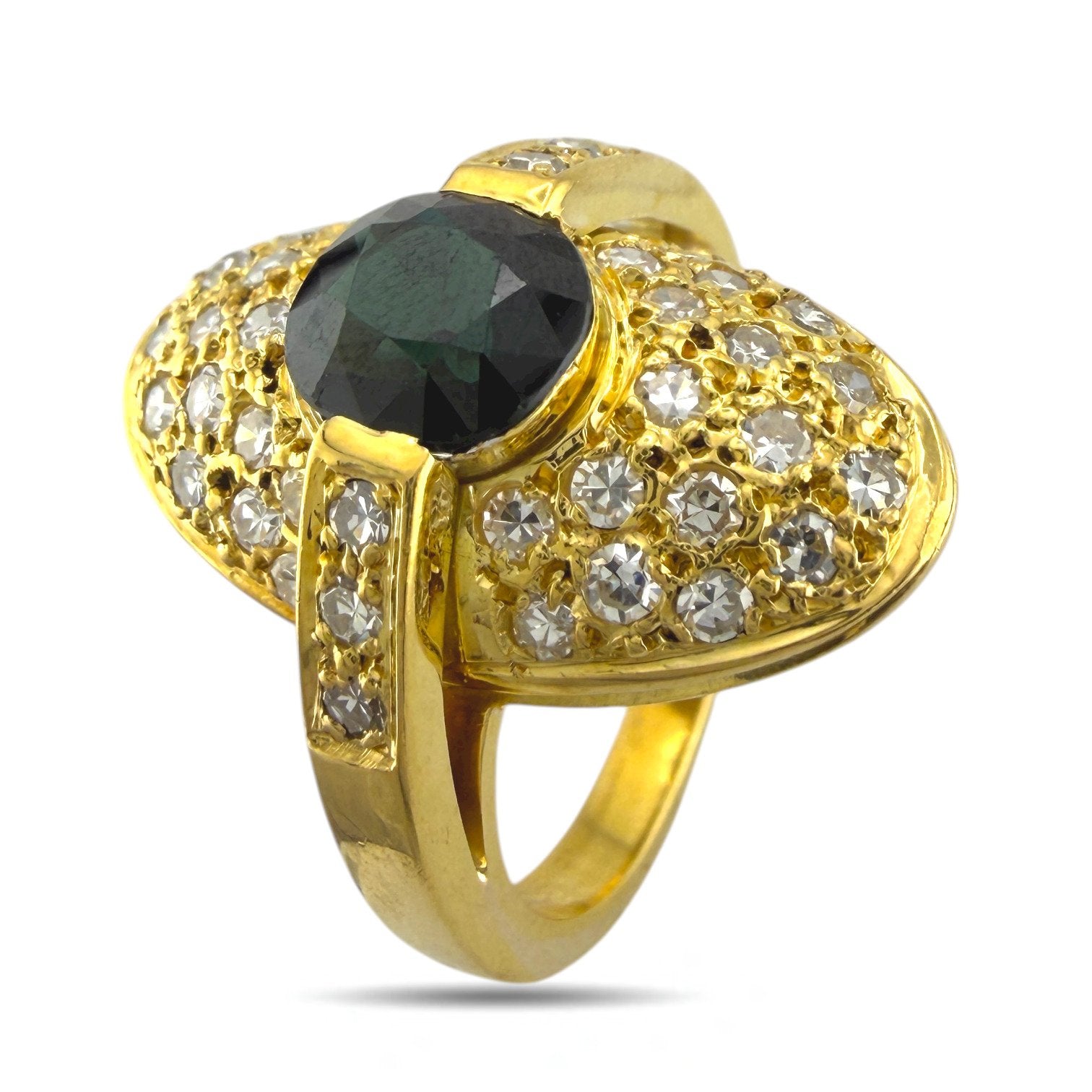 18K Yellow Gold 1.25ct Green Tourmaline and 0.6ct Diamond Ring