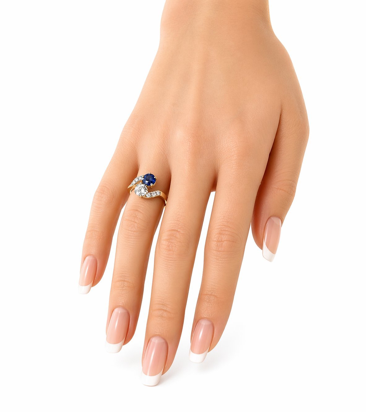 18K Yellow Gold 0.65ct Sapphire and 0.7ct Diamond Bypass Ring