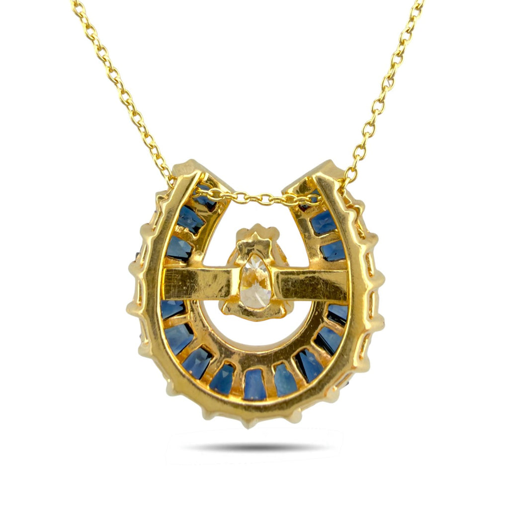 14K Yellow Gold Sapphire and 0.3ct Diamond Shoehorn Pendant Necklace