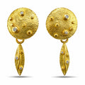 Moon drop earrings in hammered 18k yellow gold with small diamond studs and teardrop dangles
