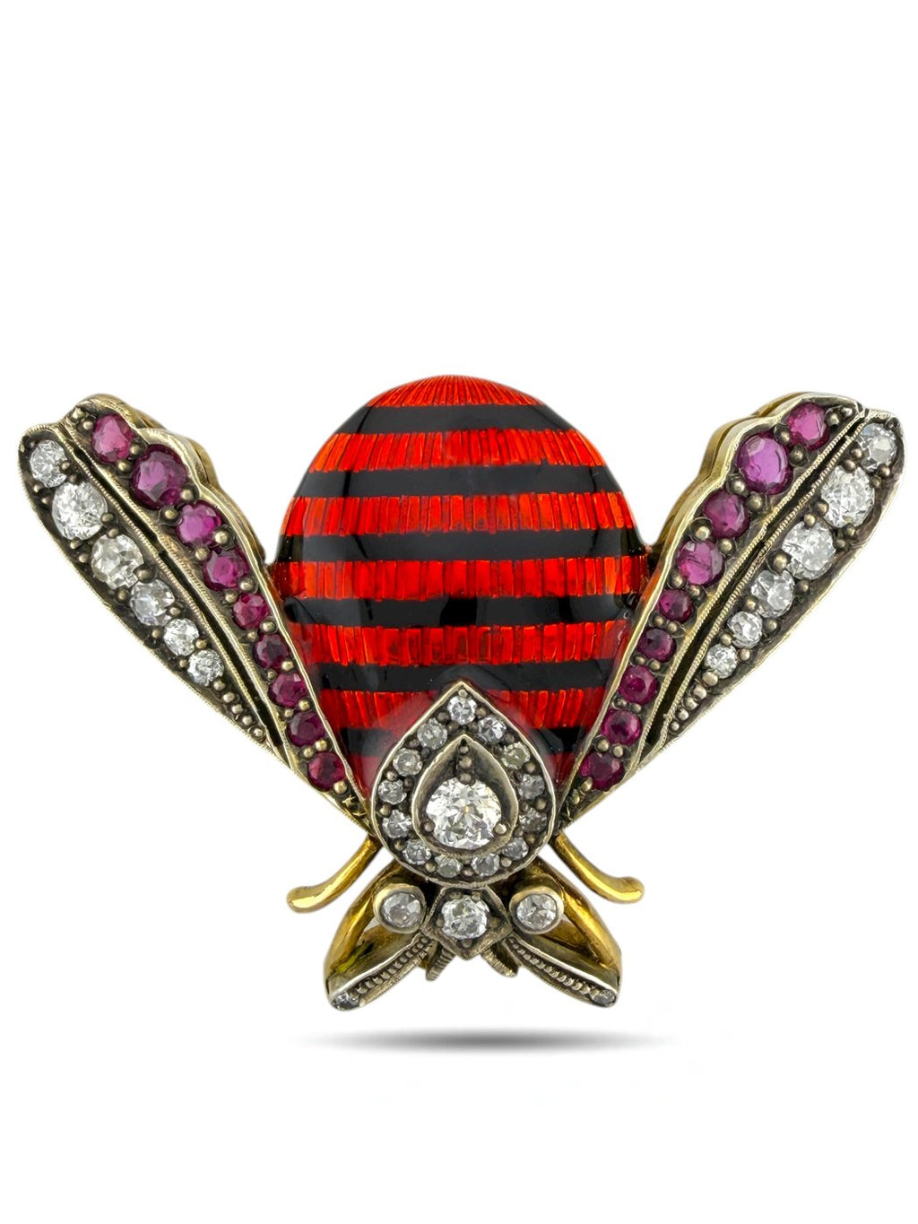 Imperial Russian 56K Gold (14K Gold) Enamel and Diamond Brooch
