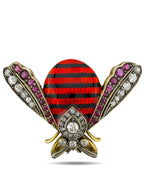 Imperial Russian 56K Gold (14K Gold) Enamel and Diamond Brooch