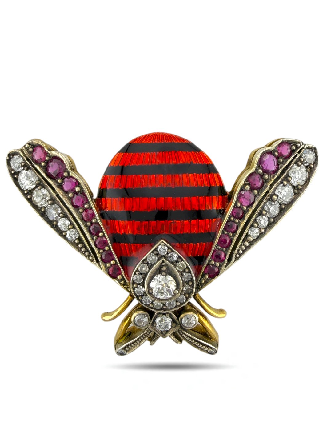 Imperial Russian 56K Gold (14K Gold) Enamel and Diamond Brooch