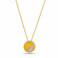 Two-tone gold heart pendant necklace with diamond accents and matching chain.