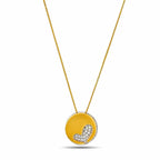 Two-tone gold heart pendant necklace with diamond accents and matching chain.