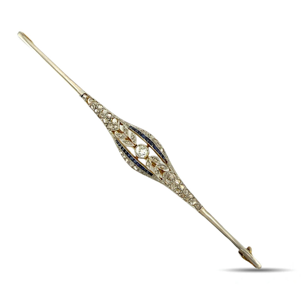 Faberge 18K Yellow and Rose Gold Art Deco Brooch with 0.75ct Diamonds and Sapphires
