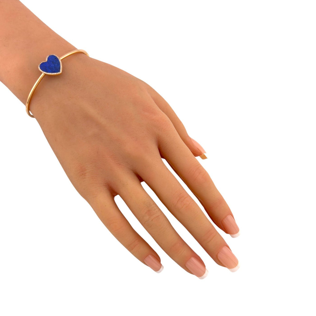 14K Rose Gold Lapis Lazuli Heart and 0.22ct Diamond Bracelet