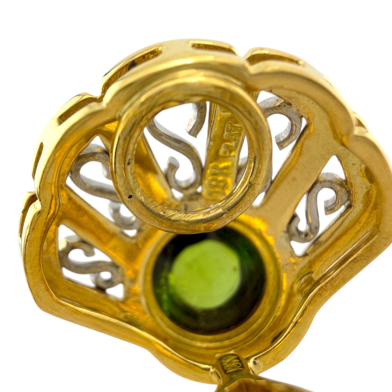 18K Yellow Gold and Platinum Peridot Seashell Earrings