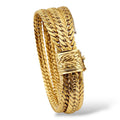 Interwoven 18k yellow gold three-band bracelet with braided texture and hinged clasp