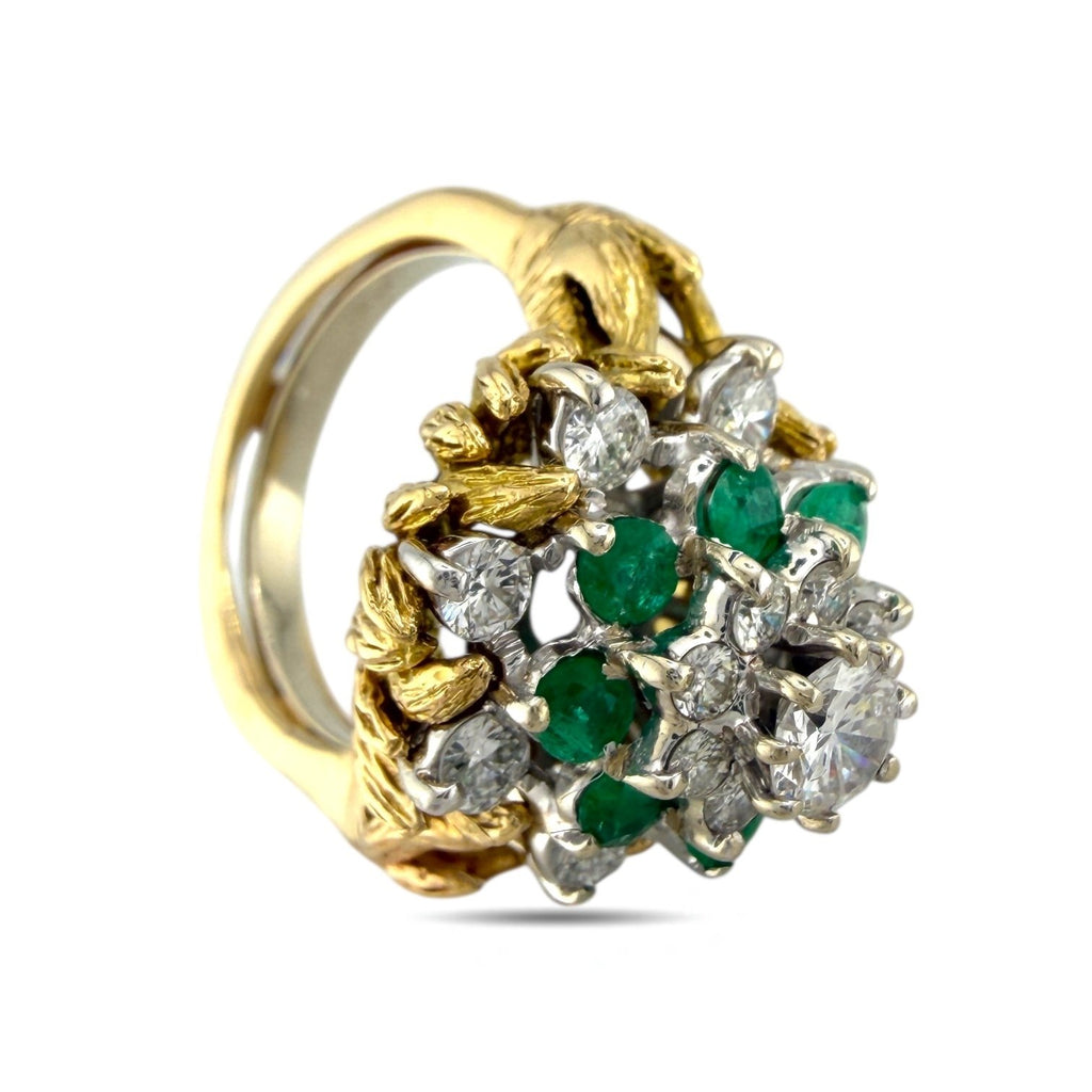 14K Yellow Gold Ring 1.2ct Diamonds and Emerald
