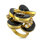 18K Yellow Gold Onyx and 0.67ct Diamond Twisting Cocktail Ring