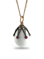 Imperial Russian Period, 56K (14K) Gold Ruby and Diamond Egg Pendant
