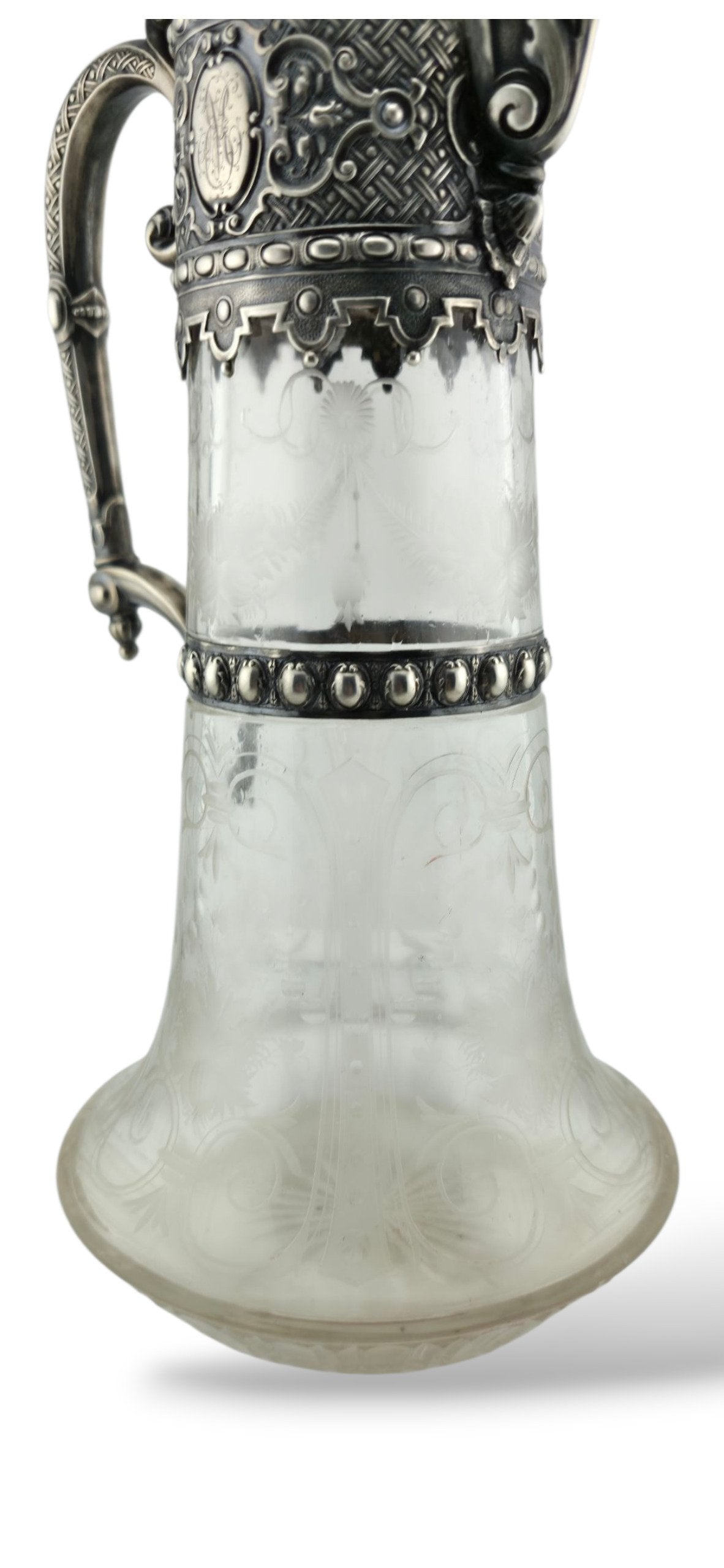 Antique Imperial Faberge Silver Cut Glass Decanter Carafe Circa 1900s