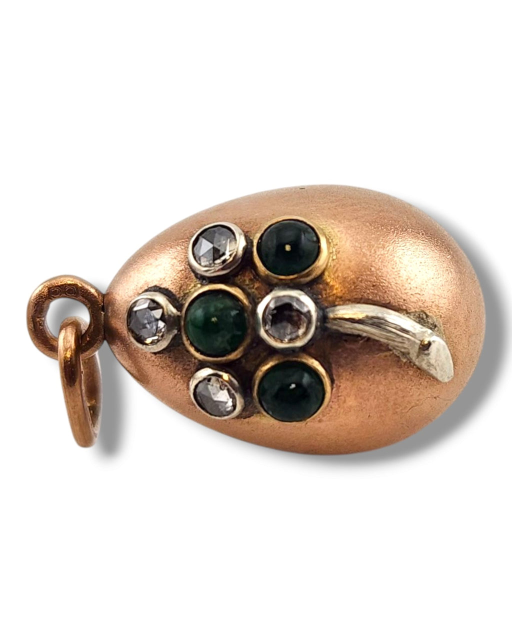 Antique Russian Jeweled 56K (14K) Gold Diamond Egg Pendant