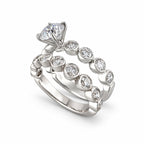 White gold diamond engagement and wedding ring set, five round stones with prong setting