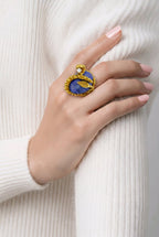 18K Yellow Gold Lapis 0.08ct Diamond and 40ct Sapphire Snake Ring
