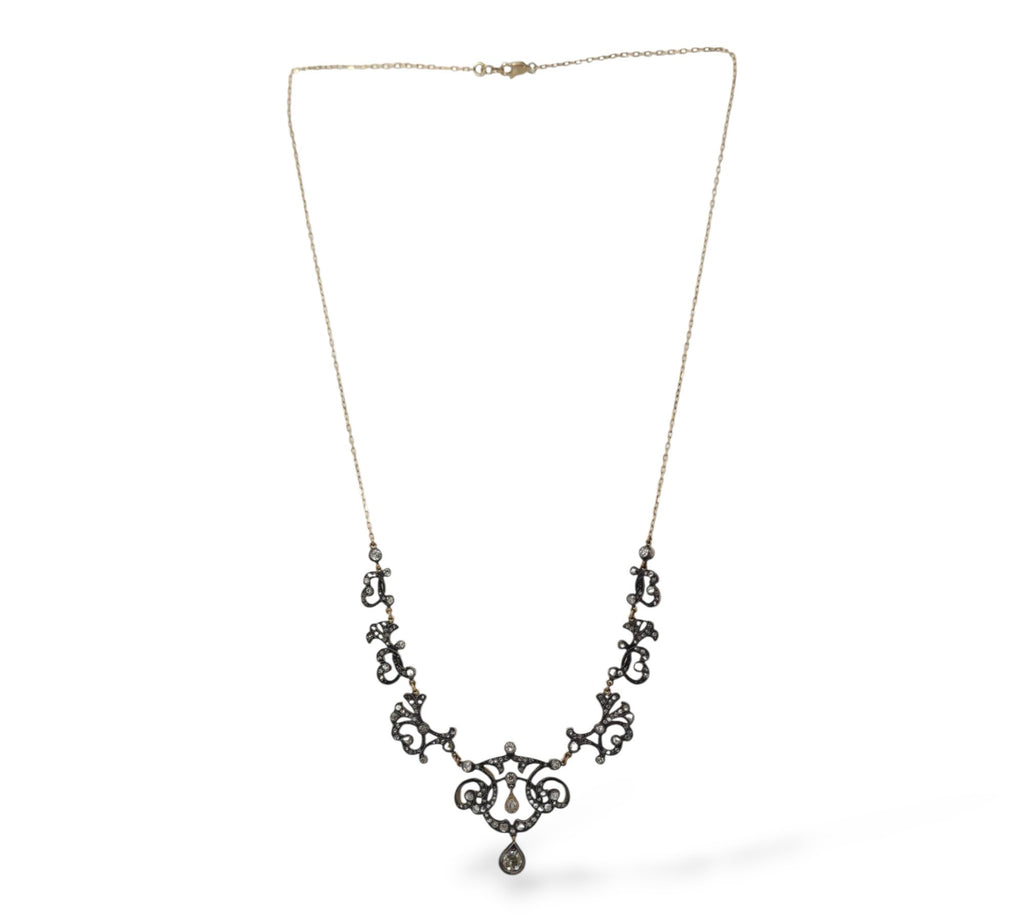 Imperial Russian Period Antique 56K Gold (14K) and 3.01ct Diamond Necklace